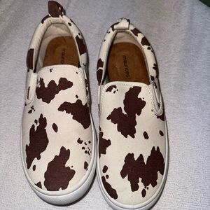 Brown and White Cowhide Print Slip-On Shoes
